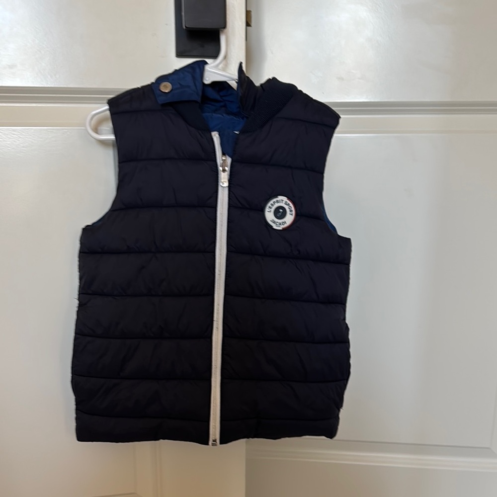 Jacadi Kids Reversible Navy Puffer Vest with removable hood